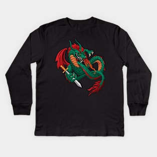 Flying Fire Breathing Dragon Kids Long Sleeve T-Shirt